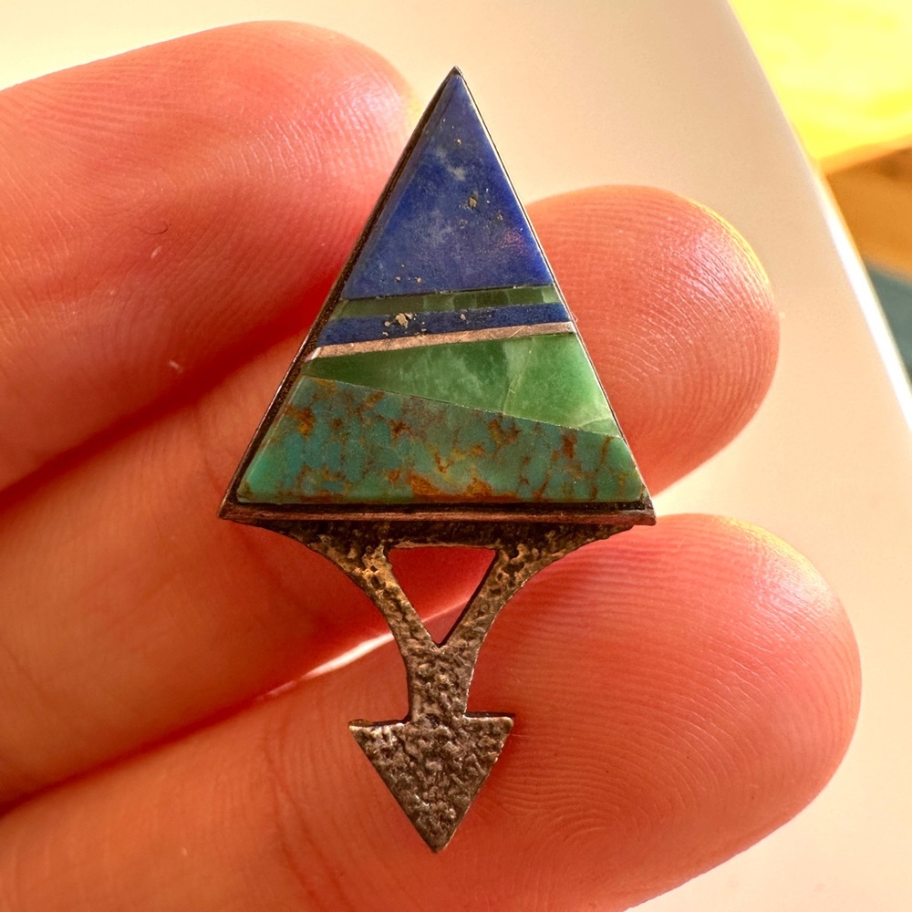 Sterling Silver Lapis Triangle Stud Earrings / Vi… - image 4